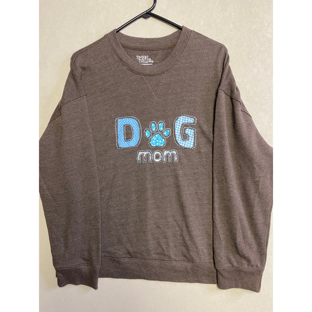 Time and Tru Brown Dog Mom Graphic Crewneck Sweatshirt XL 16-18 Heathered Paw